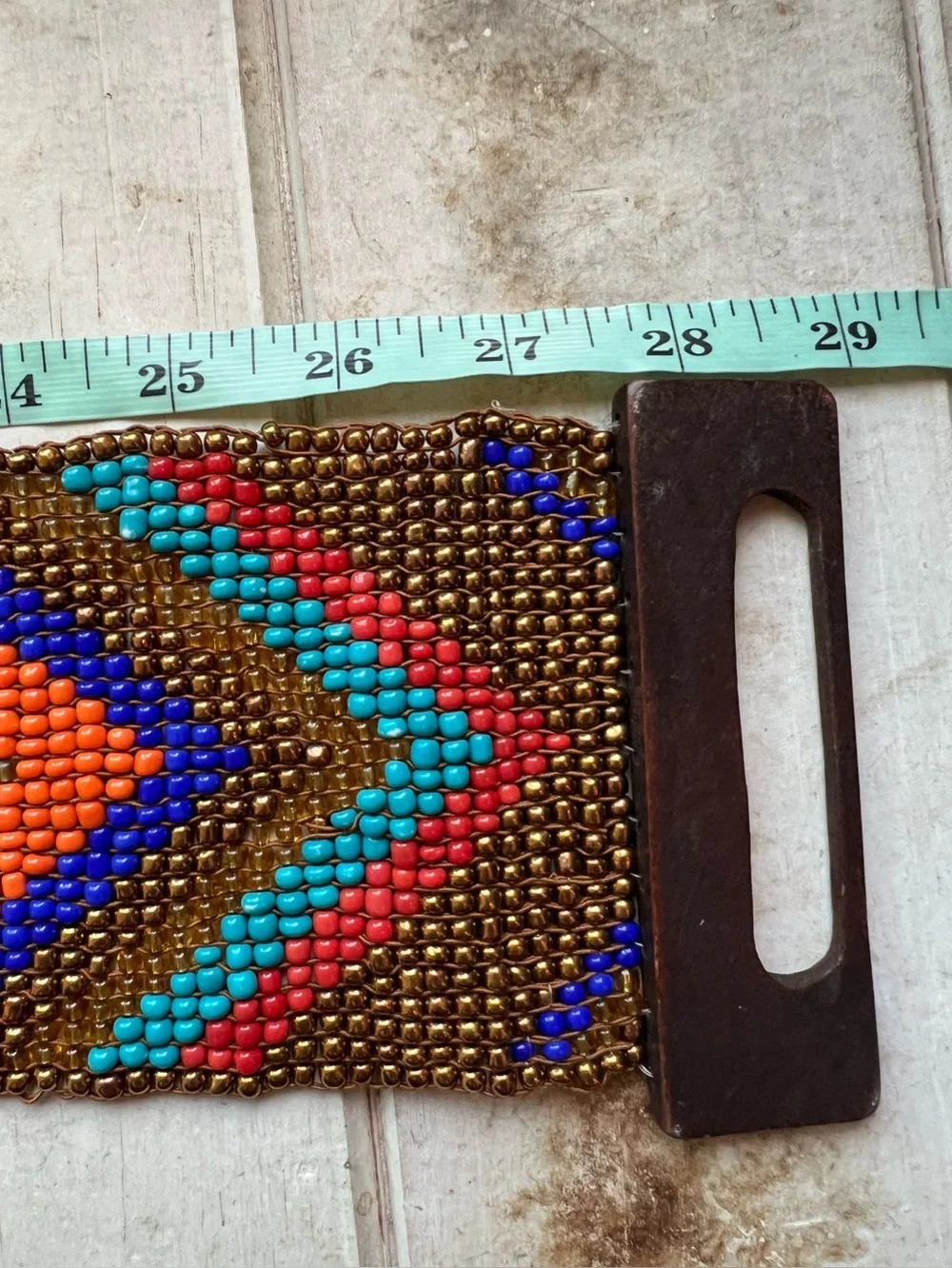 Handmade Beaded Multicolor Wide Waist Belt with Wooden Buckle